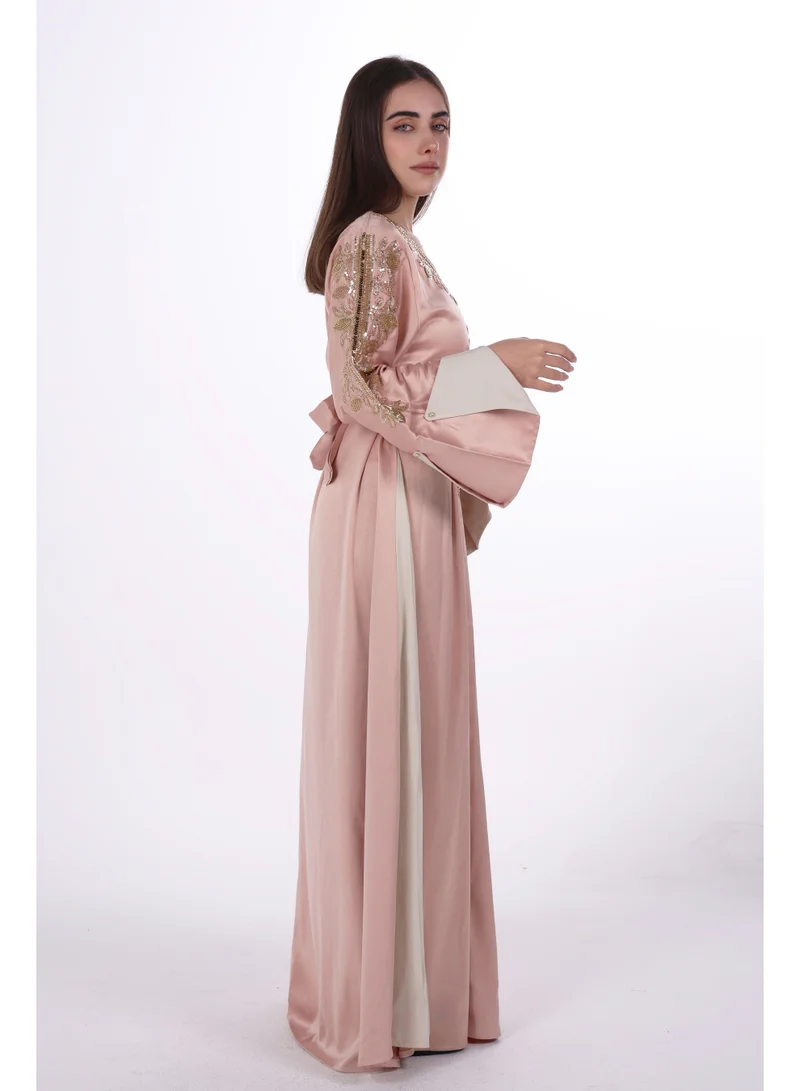AL BENT AL SHARQIEH pink women belted satin jalabiya dress for Women | Best Price UAE