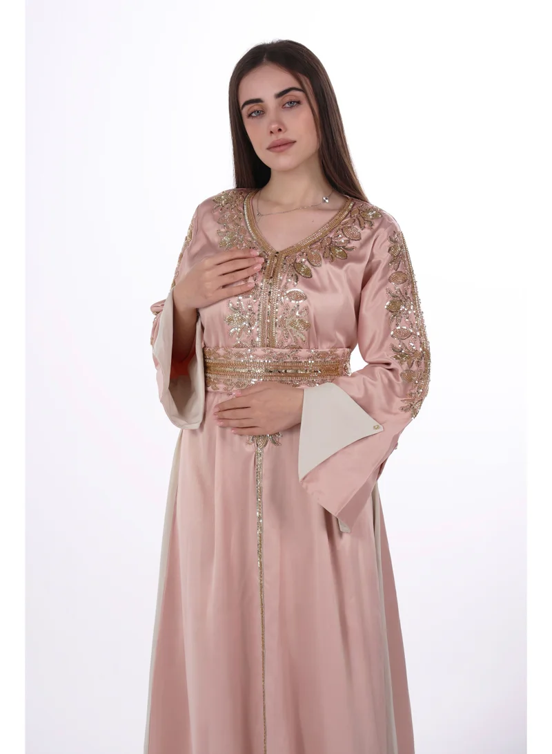 AL BENT AL SHARQIEH pink women belted satin jalabiya dress for Women | Best Price UAE