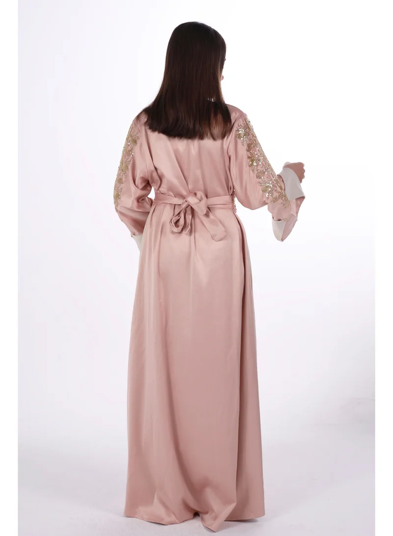 AL BENT AL SHARQIEH pink women belted satin jalabiya dress for Women | Best Price UAE