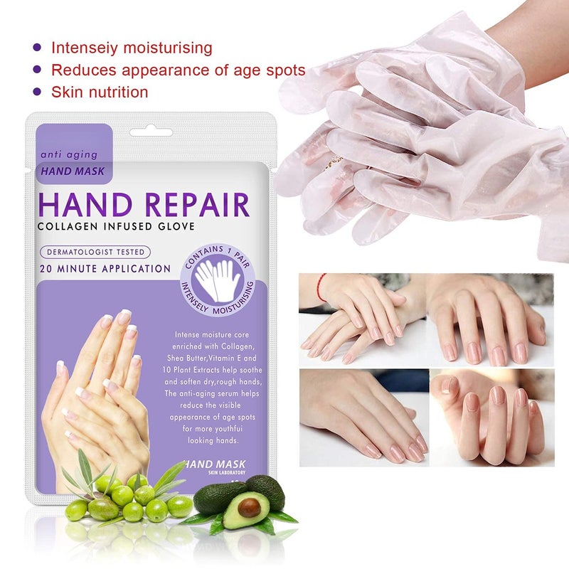 MianYang 5 Pairs Hands Moisturizing Gloves, Hand Skin Repair Renew Mask Infused Collagen, Vitamins + Natural Plant Extracts for Dry, Aging, Cracked Hands (5 Pairs Hand mask) - Image 3