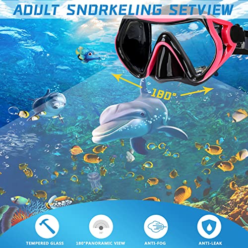 DIPUKI Snorkel mask Snorkeling Set for Adults and Youth, Diving mask and Full Dry Snorkel Swim Googles is Suitable for Snorkeling, Dive Scuba Diving, Swimming (RED) - Image 3