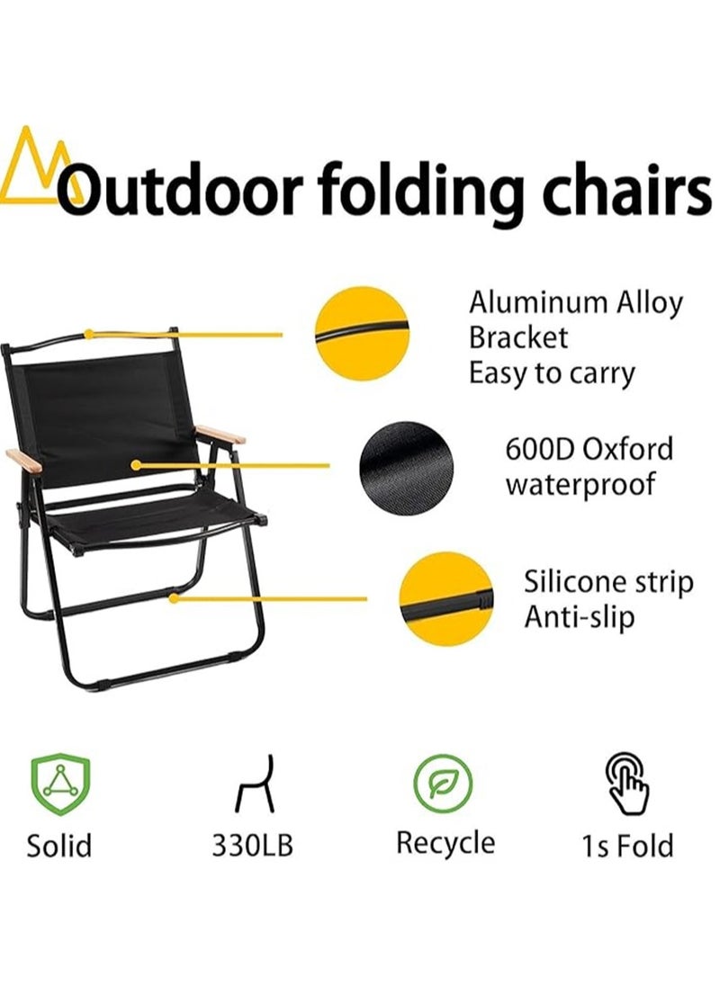 Generic - Camping Chair, Portable Folding Chair, Outdoor Lawn Chair with Wooden Handle, Lightweight Beach Arm Chair for Camping, Hiking, Fishing, Backyard, Lawn, Garden (Black, Large) - Image 1