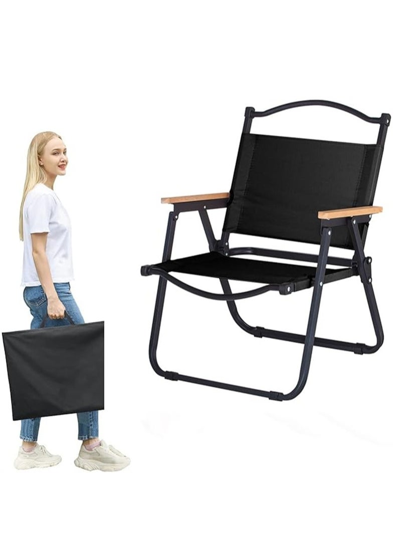 Generic - Camping Chair, Portable Folding Chair, Outdoor Lawn Chair with Wooden Handle, Lightweight Beach Arm Chair for Camping, Hiking, Fishing, Backyard, Lawn, Garden (Black, Large) - Image 1