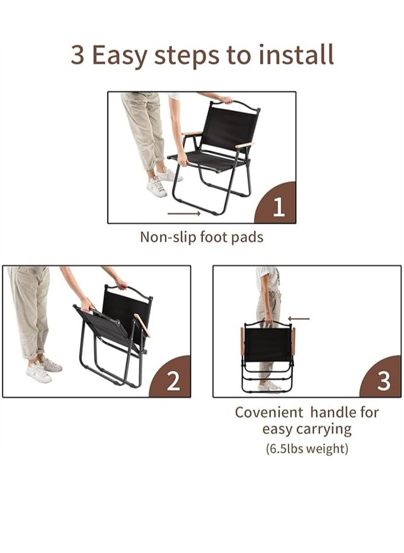 Generic - Camping Chair, Portable Folding Chair, Outdoor Lawn Chair with Wooden Handle, Lightweight Beach Arm Chair for Camping, Hiking, Fishing, Backyard, Lawn, Garden (Black, Large) - Image 1