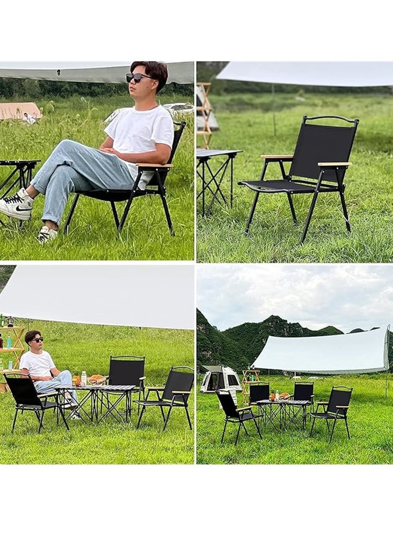 Generic - Camping Chair, Portable Folding Chair, Outdoor Lawn Chair with Wooden Handle, Lightweight Beach Arm Chair for Camping, Hiking, Fishing, Backyard, Lawn, Garden (Black, Large) - Image 1