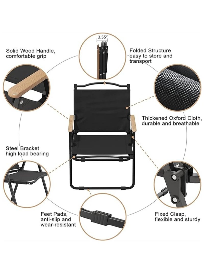 Generic - Camping Chair, Portable Folding Chair, Outdoor Lawn Chair with Wooden Handle, Lightweight Beach Arm Chair for Camping, Hiking, Fishing, Backyard, Lawn, Garden (Black, Large) - Image 1