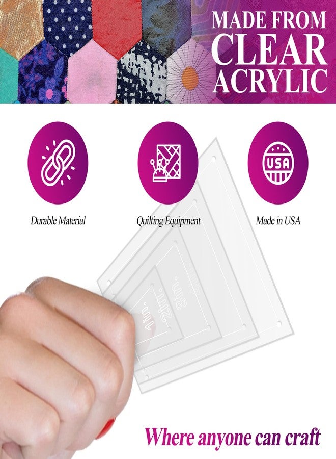 LaserThing Quilting Acrylic Template Set | Precision Tools for Quilting Enthusiasts | Tumbler Blocks Design | Includes Sizes 4", 3", 2", 1" | 1/8 Clear Acrylic | 1/4" Seam Allowance for Accuracy - Image 4