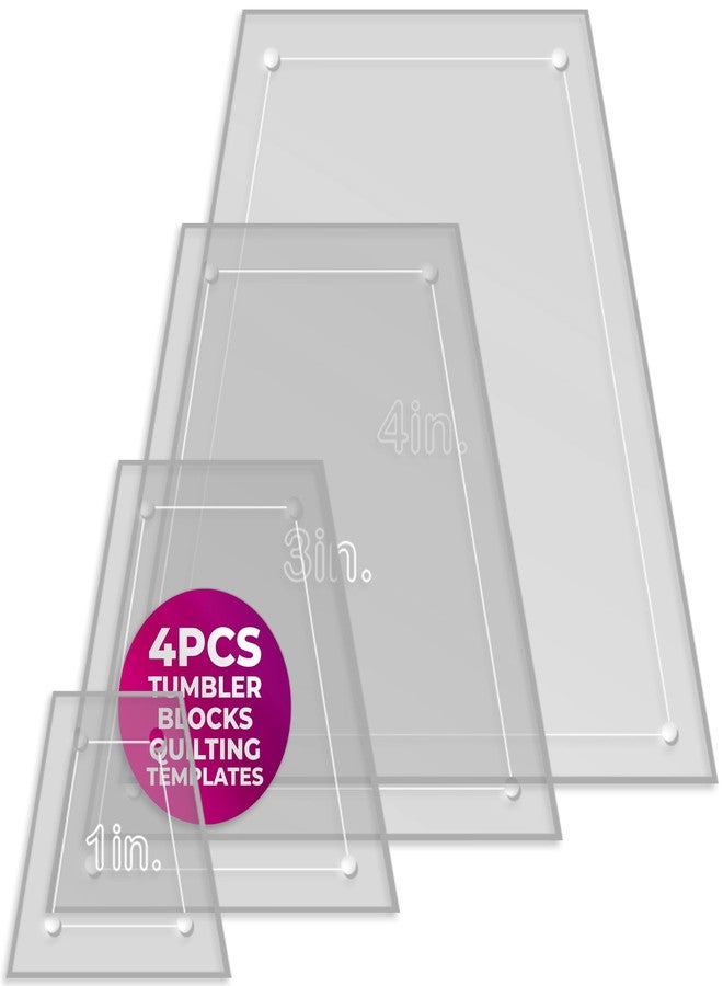 LaserThing Quilting Acrylic Template Set | Precision Tools for Quilting Enthusiasts | Tumbler Blocks Design | Includes Sizes 4", 3", 2", 1" | 1/8 Clear Acrylic | 1/4" Seam Allowance for Accuracy - Image 1