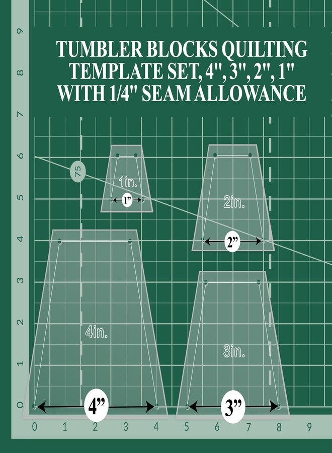 LaserThing Quilting Acrylic Template Set | Precision Tools for Quilting Enthusiasts | Tumbler Blocks Design | Includes Sizes 4", 3", 2", 1" | 1/8 Clear Acrylic | 1/4" Seam Allowance for Accuracy - Image 3