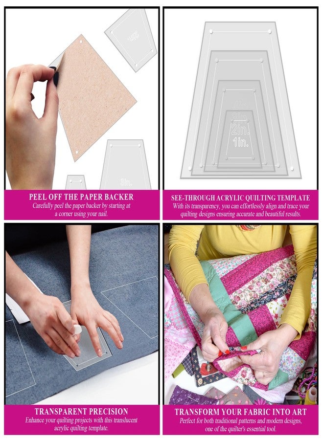 LaserThing Quilting Acrylic Template Set | Precision Tools for Quilting Enthusiasts | Tumbler Blocks Design | Includes Sizes 4", 3", 2", 1" | 1/8 Clear Acrylic | 1/4" Seam Allowance for Accuracy - Image 5