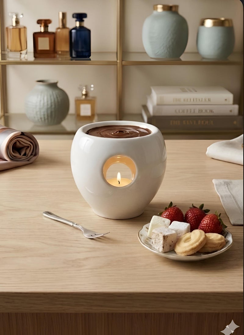 Fondue Maker - Premium White Porcelain Chocolate Melting Pot Set for Home Parties, Elegant Design with Heat Resistant Bowl and Forks, Perfect for Cheese or Dessert Dipping Experiences (model 3) - Image 1