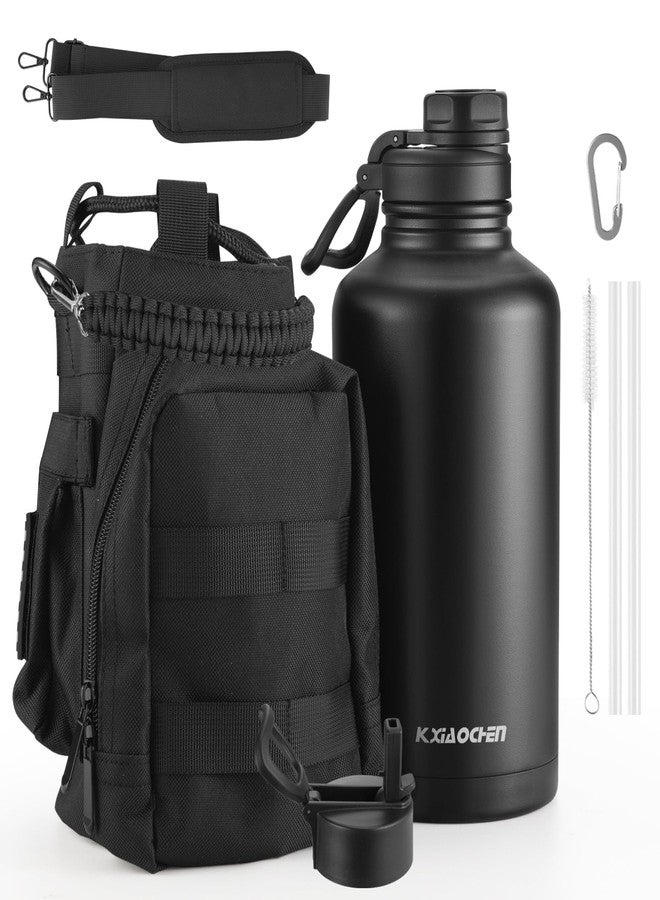 KXIAOCHEN 64oz Water Bottle with Sleeve,Stainless Steel Water Bottle with Carrier Bag,2 Lids (Straw and Handle Lid),Wide Mouth Metal Water Bottles Keep Hot and Cold, Triple Walled - Image 1