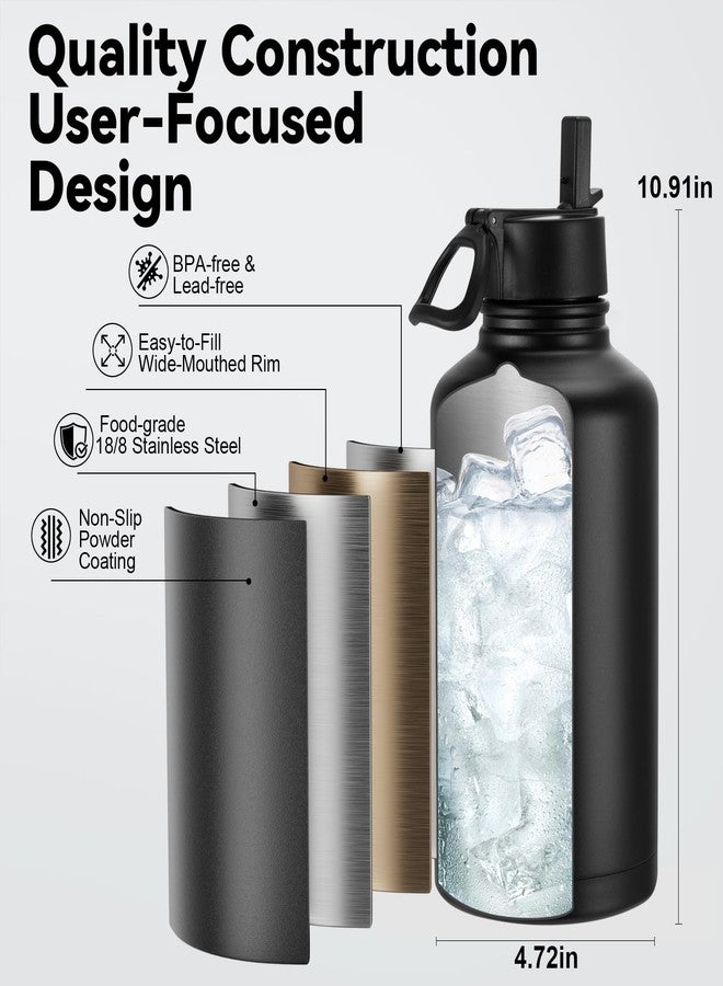 KXIAOCHEN 64oz Water Bottle with Sleeve,Stainless Steel Water Bottle with Carrier Bag,2 Lids (Straw and Handle Lid),Wide Mouth Metal Water Bottles Keep Hot and Cold, Triple Walled - Image 5