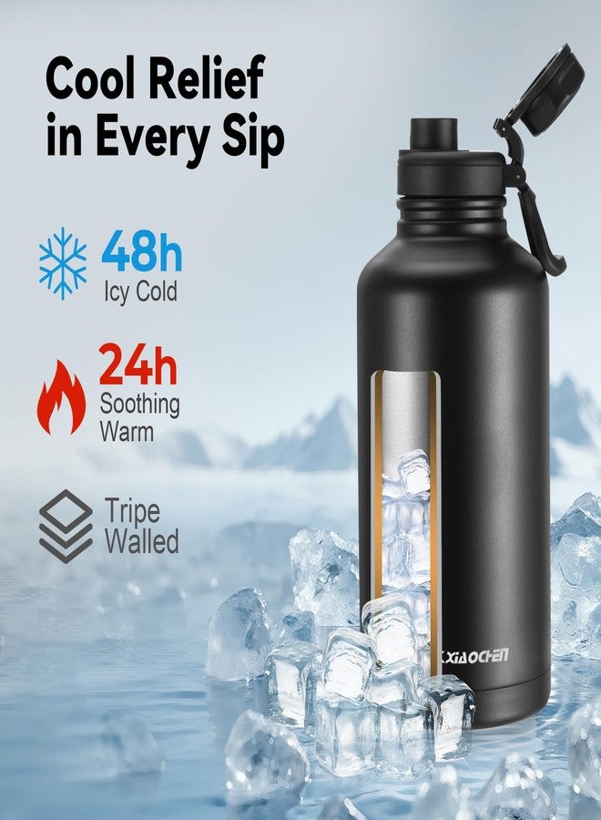 KXIAOCHEN 64oz Water Bottle with Sleeve,Stainless Steel Water Bottle with Carrier Bag,2 Lids (Straw and Handle Lid),Wide Mouth Metal Water Bottles Keep Hot and Cold, Triple Walled - Image 2