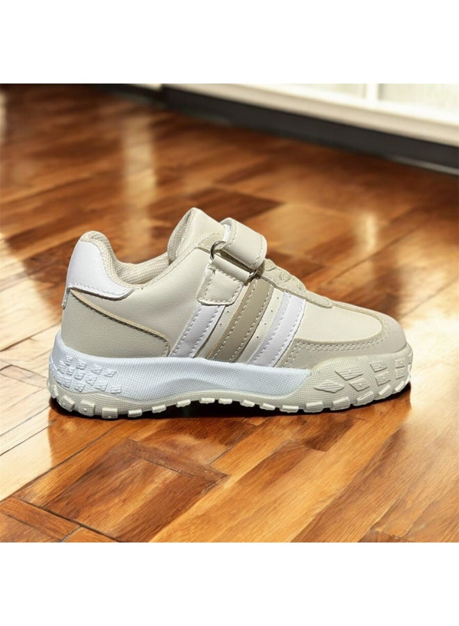 Kids Casual Sneakers Beige with Velcro & Laces – Lightweight Daily Shoes - Image 2