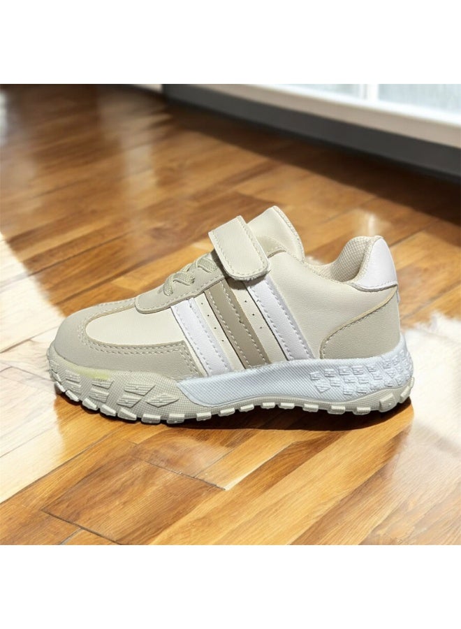 Kids Casual Sneakers Beige with Velcro & Laces – Lightweight Daily Shoes - Image 3