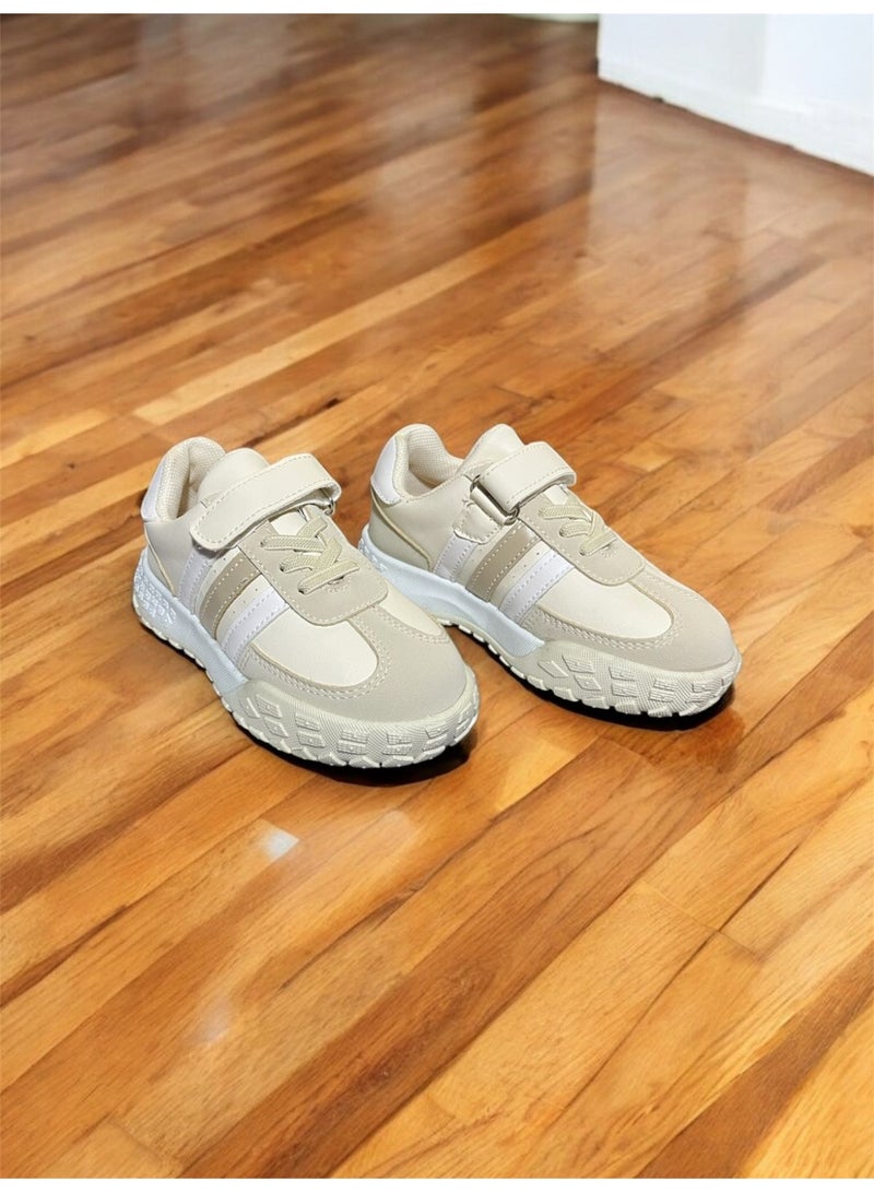 Kids Casual Sneakers Beige with Velcro & Laces – Lightweight Daily Shoes - Image 1