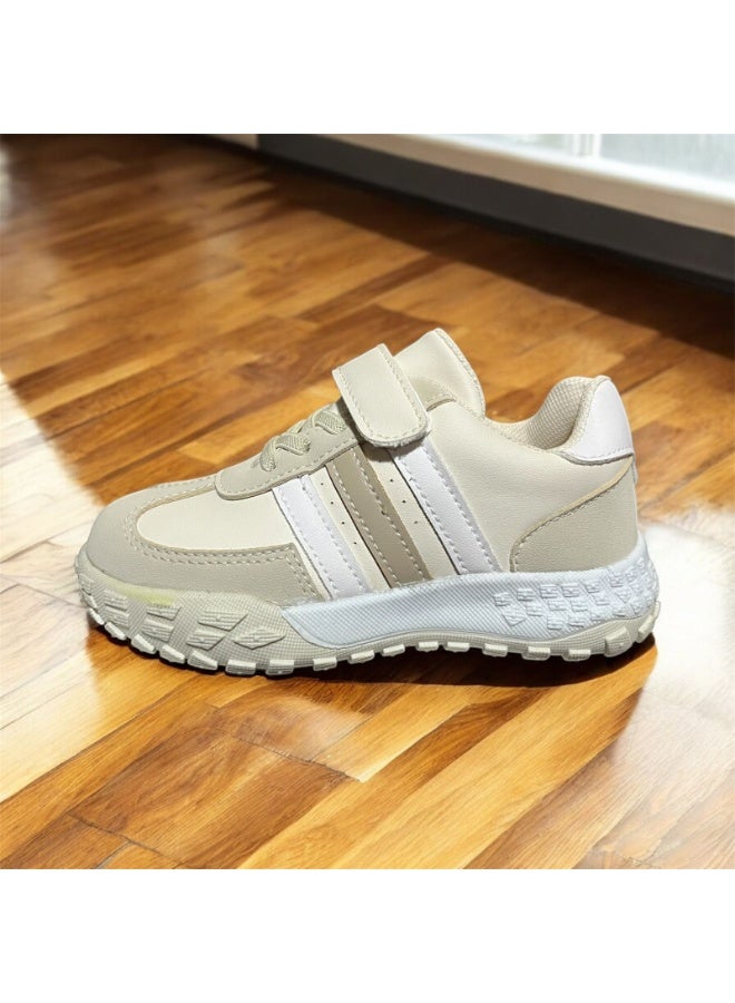Kids Casual Sneakers Beige with Velcro & Laces – Lightweight Daily Shoes - Image 4