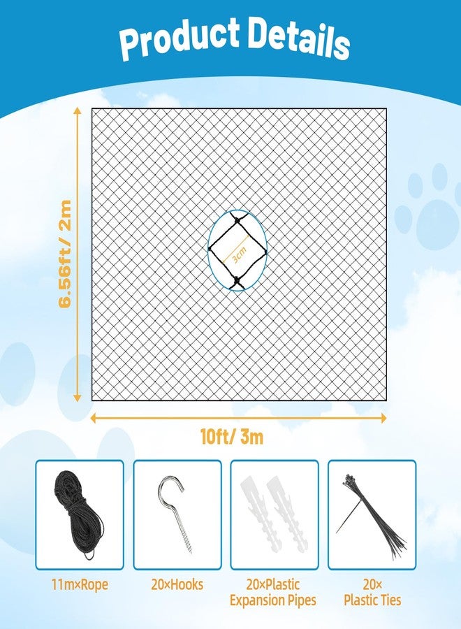 Lewondr Cat Netting Balcony, 10x20ft Steel Wire Reinforced Balcony Screen for Pets, Anti-Fall Pet Mesh Fence Cat Safety Net for Balcony, Window, Stair, Patio - Image 4