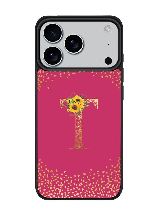 Stylizedd iPhone 17 Pro Case, [Compatible with MagSafe] Slim Magnetic cover Phone Case iPhone 17 Pro -Custom Floral Monogram - T ( Deep Pink ) - Image 1