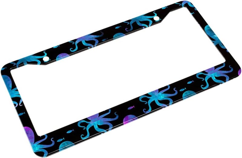 Beabes Blue Purple Octopus License Plate Frame Auto Tag Frames Funny Animal License Plates Holder 2 Holes Colorful Fish Decorative Car Truck Motorcycle License Plates Cover Tag for Men Women - Image 4