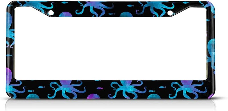 Beabes Blue Purple Octopus License Plate Frame Auto Tag Frames Funny Animal License Plates Holder 2 Holes Colorful Fish Decorative Car Truck Motorcycle License Plates Cover Tag for Men Women - Image 1