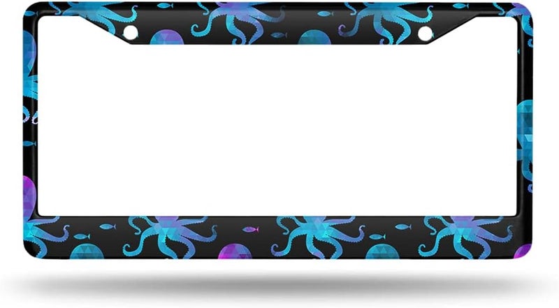 Beabes Blue Purple Octopus License Plate Frame Auto Tag Frames Funny Animal License Plates Holder 2 Holes Colorful Fish Decorative Car Truck Motorcycle License Plates Cover Tag for Men Women - Image 2