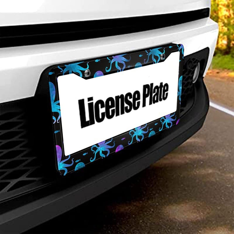 Beabes Blue Purple Octopus License Plate Frame Auto Tag Frames Funny Animal License Plates Holder 2 Holes Colorful Fish Decorative Car Truck Motorcycle License Plates Cover Tag for Men Women - Image 5