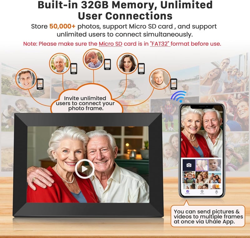 FANGOR 10.1 Inch WiFi Digital Picture Frame 1280x800 HD IPS Touch Screen, Electronic Smart Photo Frame with 32GB Storage, Auto-Rotate, Instantly Share Photos/Videos via Uhale App from Anywhere - Image 4