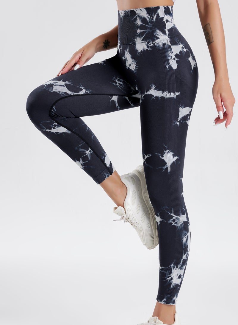 Women's High Waist Yoga Pants Stretch Tights Tummy Control Sports Tights Tie Dye Fabric - Image 3