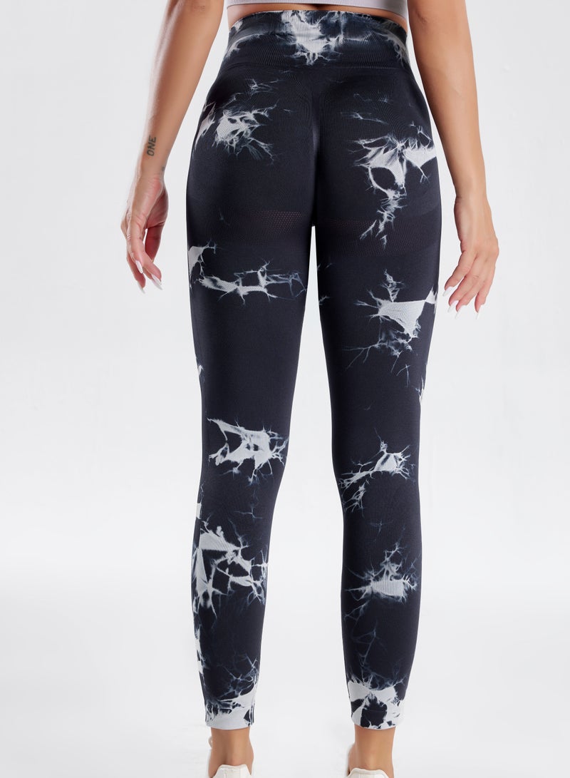 Women's High Waist Yoga Pants Stretch Tights Tummy Control Sports Tights Tie Dye Fabric - Image 5