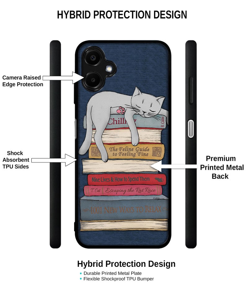 Casotec Cat Sleeping On The Books Design Premium 2D Printed Metal Back Case Cover for Samsung Galaxy A06 4G / A06 5G - Image 3