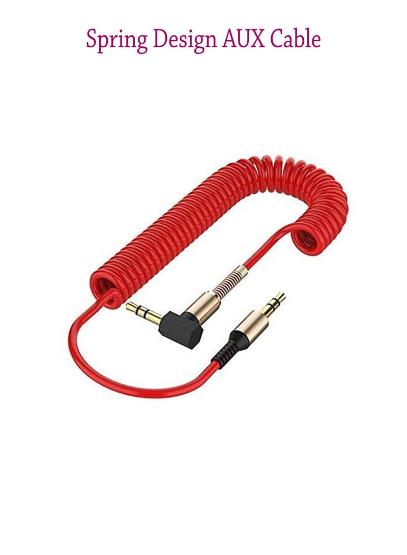 Coiled Spring Aux Cable with 3.5mm Jack - Red  - Image 1