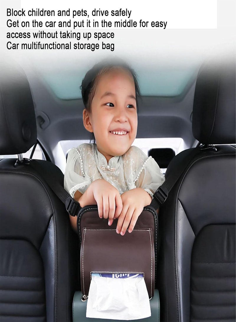GGOOT Car Wallet Holder Between Seats - Between Seats Car Bag Organiser with Multiple Pockets, 1 Tissue Box on the Front, 2 Side Pockets Made of Mesh, 1 Main Compartment, Back 1  - Image 3