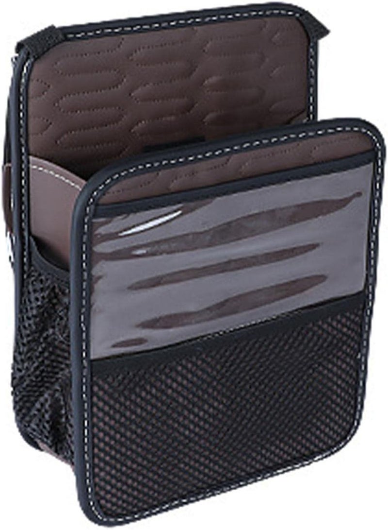GGOOT Car Wallet Holder Between Seats - Between Seats Car Bag Organiser with Multiple Pockets, 1 Tissue Box on the Front, 2 Side Pockets Made of Mesh, 1 Main Compartment, Back 1  - Image 1