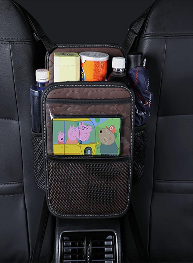 GGOOT Car Wallet Holder Between Seats - Between Seats Car Bag Organiser with Multiple Pockets, 1 Tissue Box on the Front, 2 Side Pockets Made of Mesh, 1 Main Compartment, Back 1  - Image 2