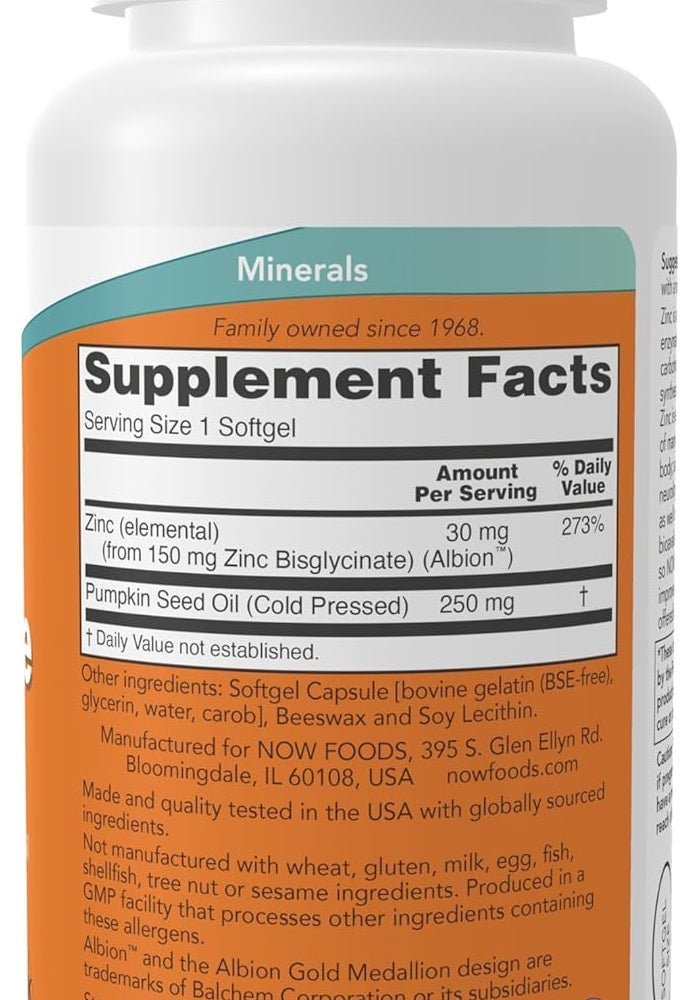 Now Foods Zinc Glycinate 120 Softgels - Image 2