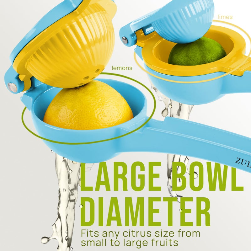 Zulay Kitchen Zulay Metal 2-In-1 Lemon Squeezer Manual - Sturdy, Max Extraction Hand Juicer Lemon Squeezer Gets Every Last Drop - Easy to Clean Manual Citrus Juicer - Easy-to-Use Lemon Juicer Squeezer - Blue/Yellow - Image 3