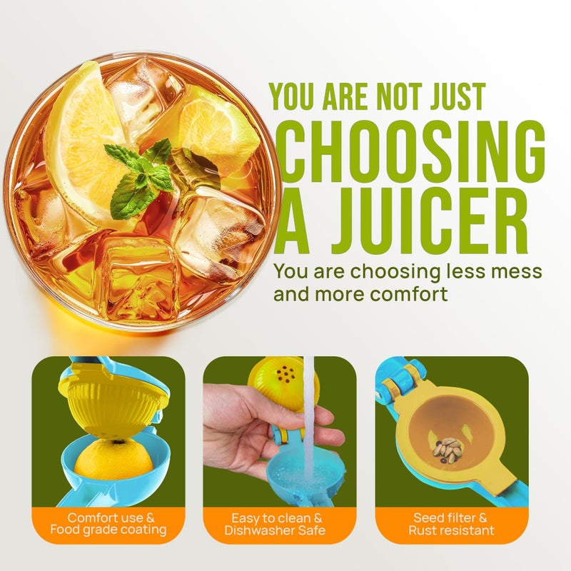 Zulay Kitchen Zulay Metal 2-In-1 Lemon Squeezer Manual - Sturdy, Max Extraction Hand Juicer Lemon Squeezer Gets Every Last Drop - Easy to Clean Manual Citrus Juicer - Easy-to-Use Lemon Juicer Squeezer - Blue/Yellow - Image 5