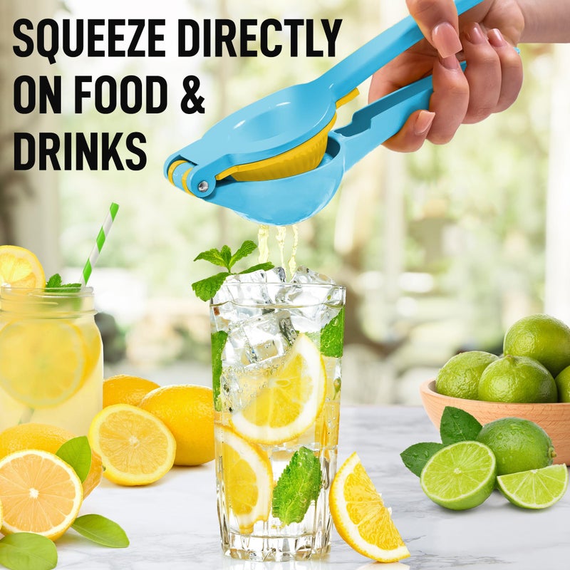 Zulay Kitchen Zulay Metal 2-In-1 Lemon Squeezer Manual - Sturdy, Max Extraction Hand Juicer Lemon Squeezer Gets Every Last Drop - Easy to Clean Manual Citrus Juicer - Easy-to-Use Lemon Juicer Squeezer - Blue/Yellow - Image 2
