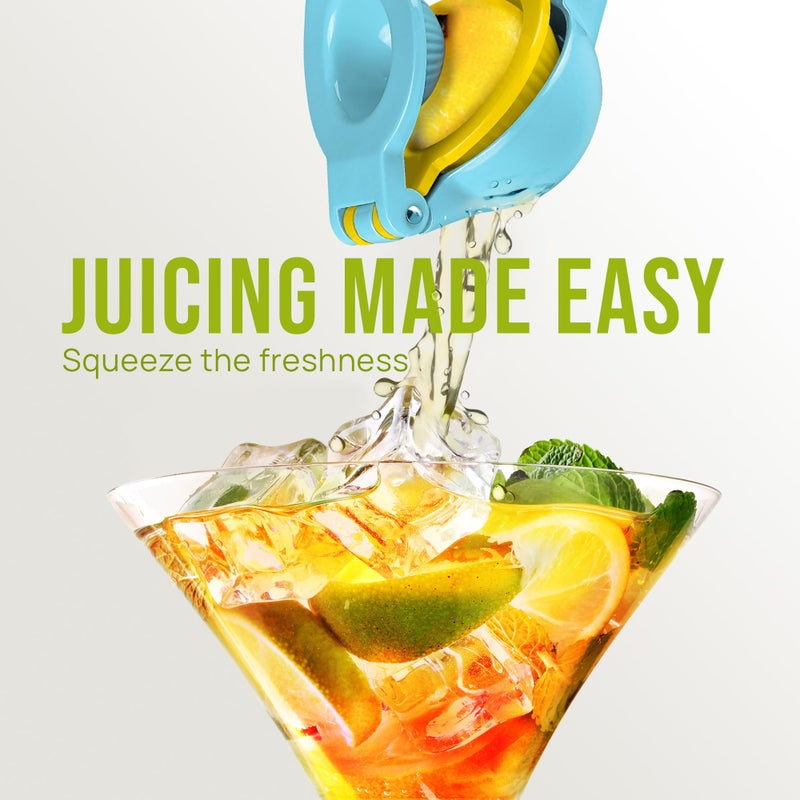 Zulay Kitchen Zulay Metal 2-In-1 Lemon Squeezer Manual - Sturdy, Max Extraction Hand Juicer Lemon Squeezer Gets Every Last Drop - Easy to Clean Manual Citrus Juicer - Easy-to-Use Lemon Juicer Squeezer - Blue/Yellow - Image 4