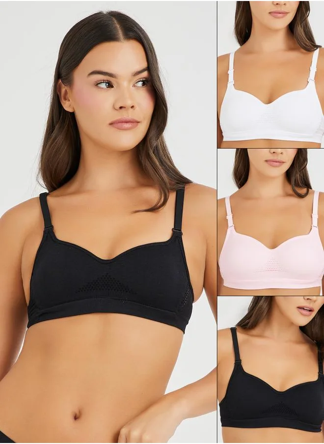 ستايلي Styli Pack of 3 - Non-Padded Wired Seamless T-Shirt Bra