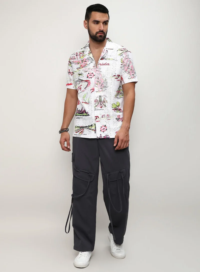 Campus Sutra Men's Chalk White:Blush Pink Maps Shirt