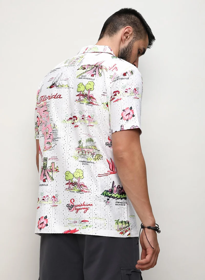 Campus Sutra Men's Chalk White:Blush Pink Maps Shirt