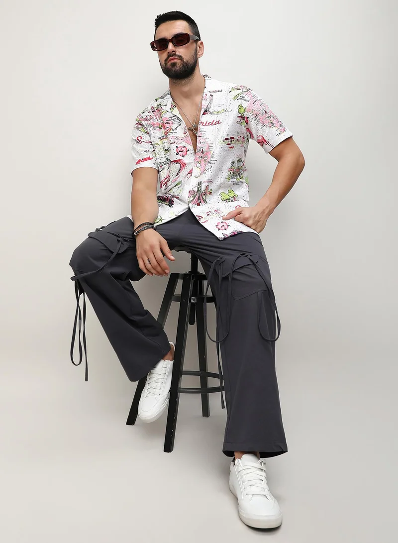 Campus Sutra Men's Chalk White:Blush Pink Maps Shirt