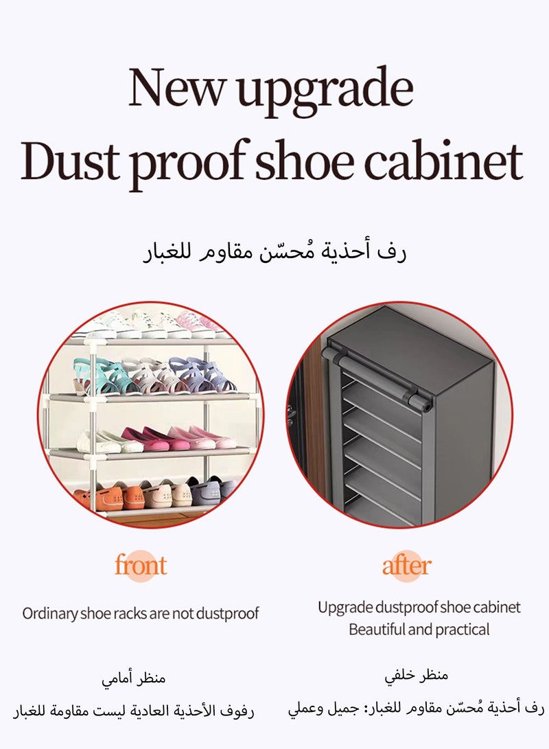 WEMART 10 Tier Shoe Rack With Dustproof Cover Shoe Rack Cabinet,Shoe Rack Organizer With Top Storage Platform And Side Pockets,Suitable For Doorways And Porches - Image 5