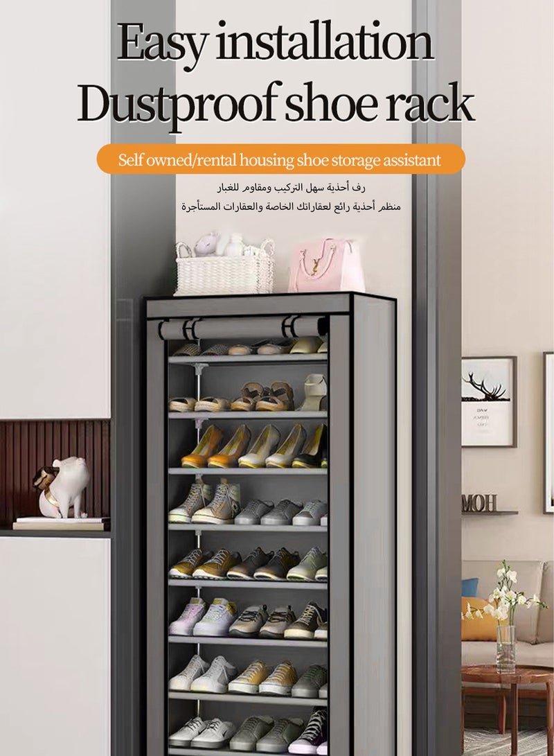 WEMART 10 Tier Shoe Rack With Dustproof Cover Shoe Rack Cabinet,Shoe Rack Organizer With Top Storage Platform And Side Pockets,Suitable For Doorways And Porches - Image 4