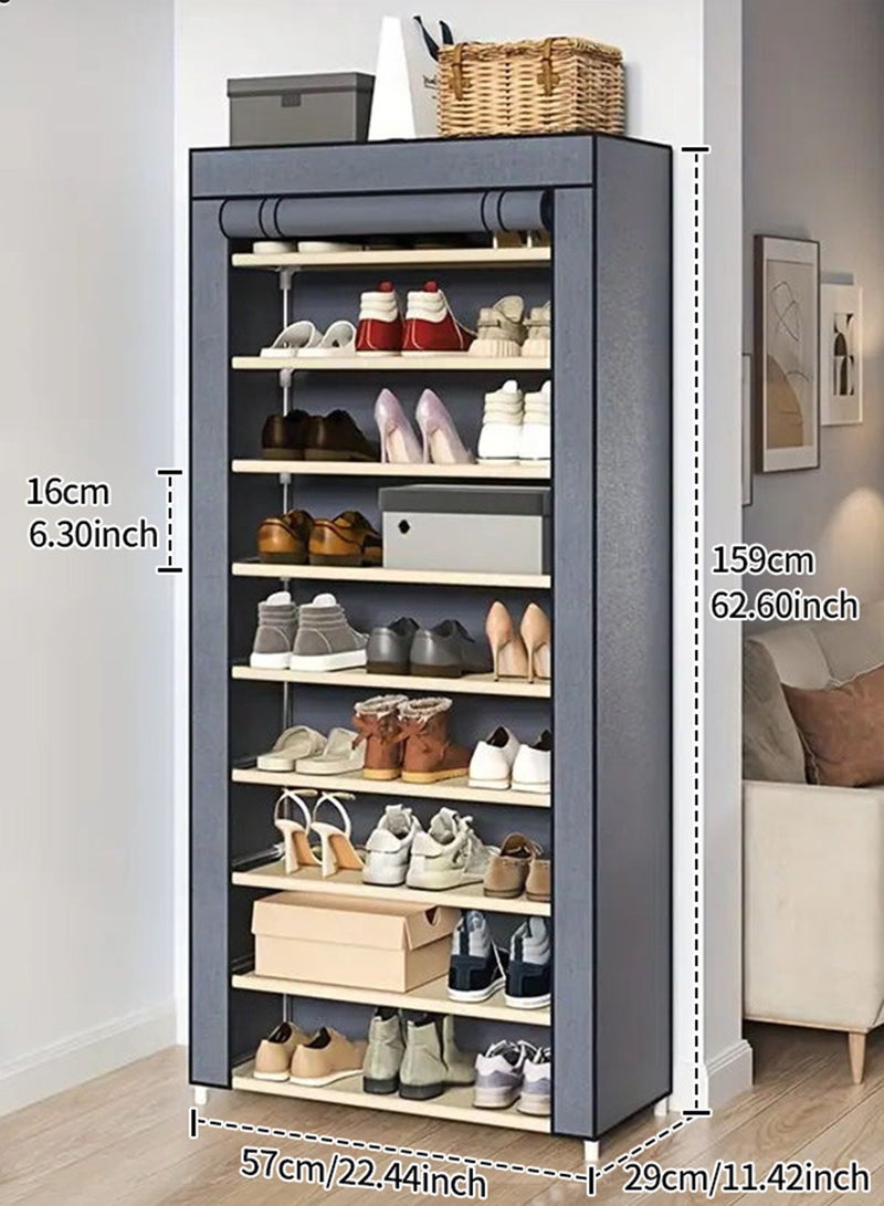 WEMART 10 Tier Shoe Rack With Dustproof Cover Shoe Rack Cabinet,Shoe Rack Organizer With Top Storage Platform And Side Pockets,Suitable For Doorways And Porches - Image 3