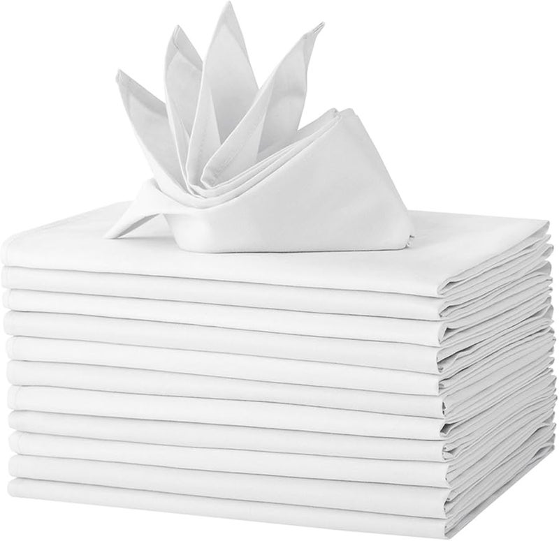 White Polyester Napkins 18x18 Inch 12PCS Washable Reusable for Dining Wedding Party - Image 2
