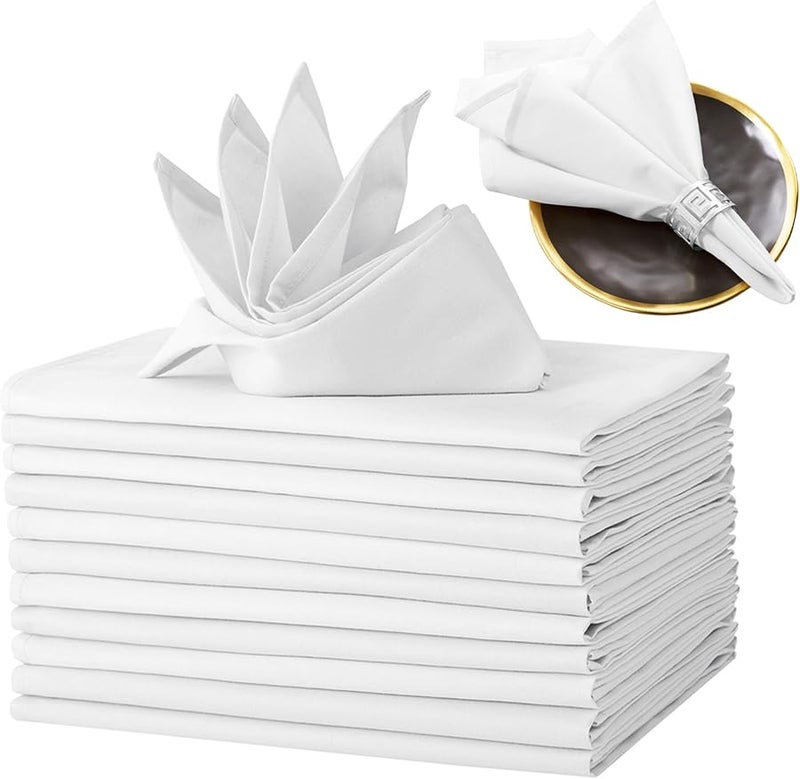 White Polyester Napkins 18x18 Inch 12PCS Washable Reusable for Dining Wedding Party - Image 4